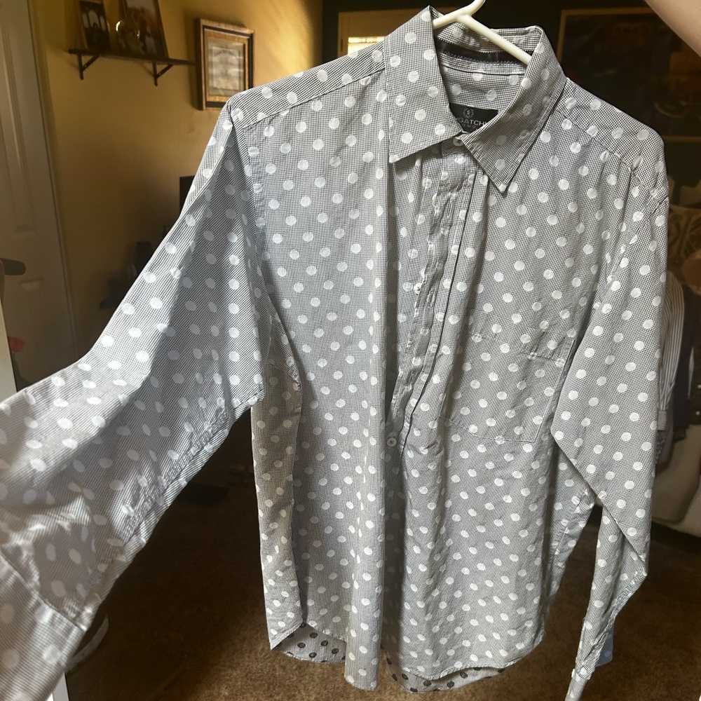 Bugatchi Gray and White Polka Dot Shirt